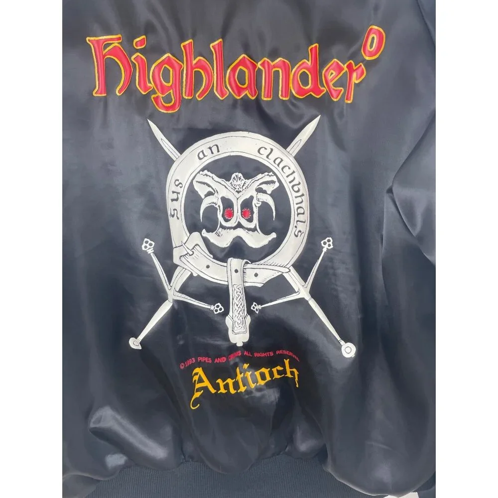 Highlander Antioch Vintage Satin Jacket Black Embroidered Lettering Mens Large - Picture 8 of 12